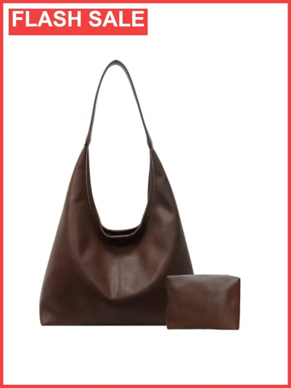Vegan Leather Hobo Bag Slouchy Tote Retro Shoulder Handbag Large Work Purse 2pc